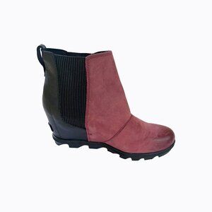 Sorel Joan of Arctic Wedge Chelsea Boots Sz 10.5 Waterproof Leather Rose/Black